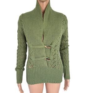 Y2K Old Navy Mock Neck Open Knit Fairy Preppy Cardigan Sweater Toggle S Green